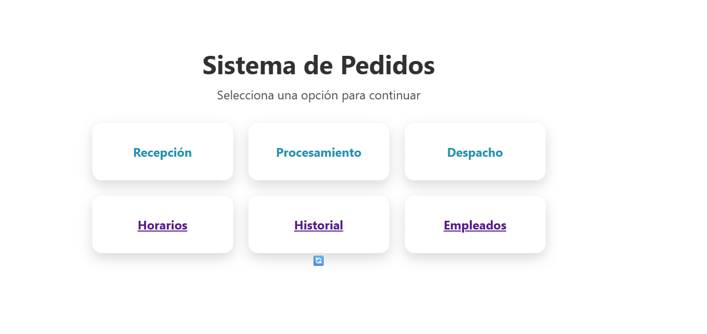 Ejemplo de vista inicial del sistema de pedidos